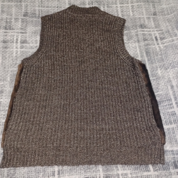 Michael Kors Sweater Faux Fur Full Zip Brown Vest Sz L - Picture 4 of 8